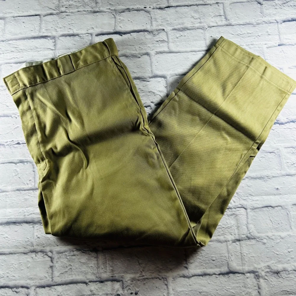 Dickies Mens Khaki Pants Tan Flat Front 4 Pocket Work Business Casual 42x32